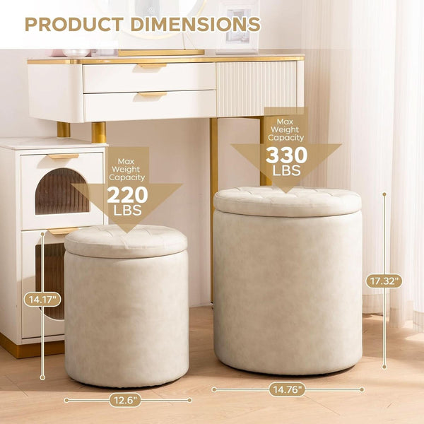 Premium Faux Leather Circular Ottoman With Storage