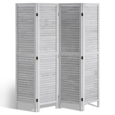 Wood Room Divider, 4 Panel Folding Privacy Screen, 66.9 Inches Tall Indoor Wooden Partition, Portable Decoration Screen, For Room Separation, Home, Office, Restaurant & Bedroom (Light Grey)
