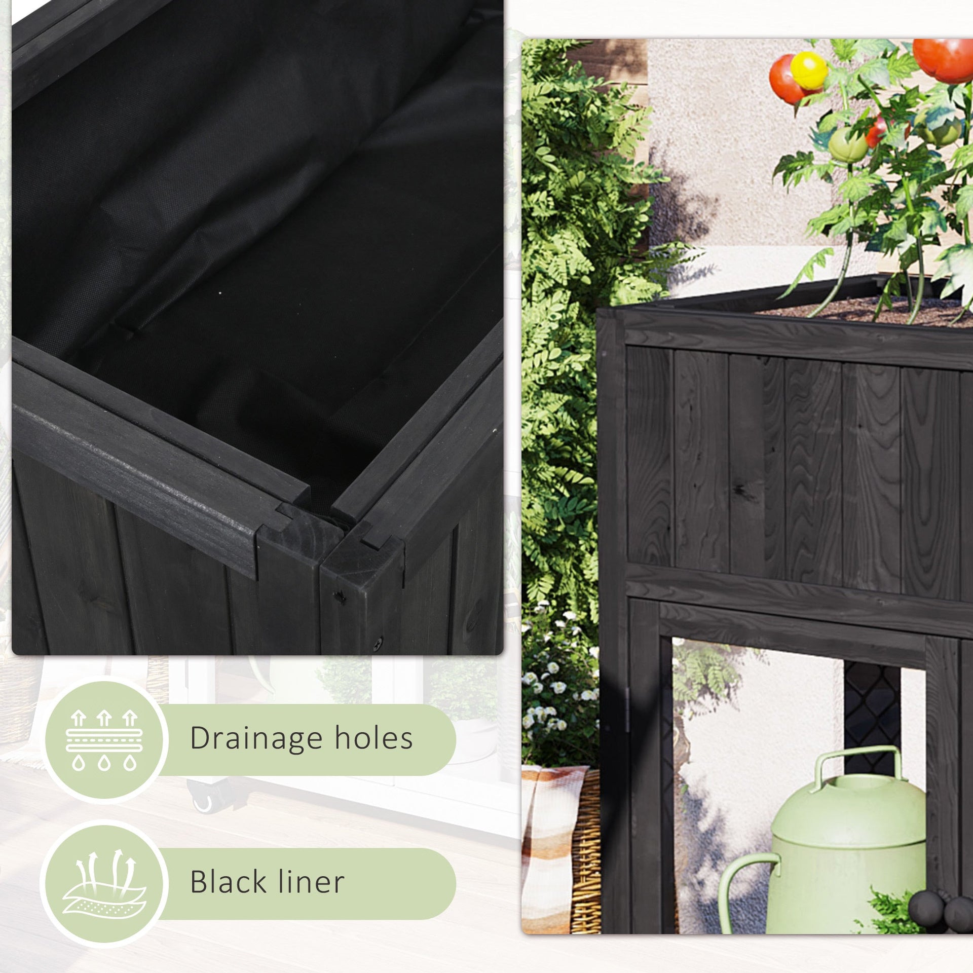 Patio 35.4''x17.7''x37.4'' Mini Wood Cold Frame, Compact 2 Doors Garden Greenhouse with Wheels, Raised Bed with Liner for Indoor Outdoor Use, Black