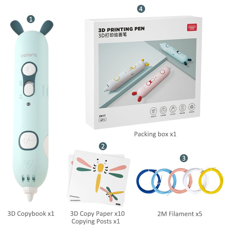 Beiens 3D Pen Creativity DIY Printing Pen Early Educational Drawing Toys ABS Filament Kids Design Drawing Pen Montessori Toys