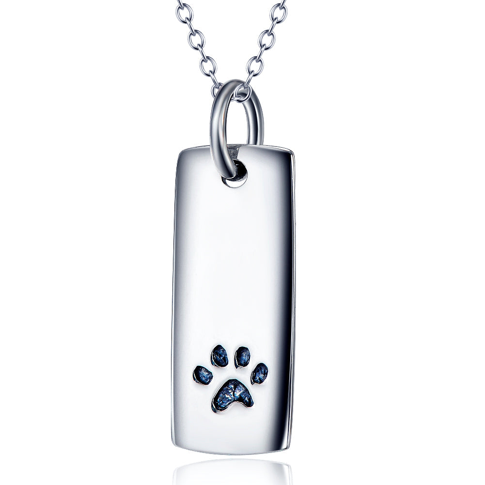 Ladies Glossy Square Dog Paw Print Tag Necklace