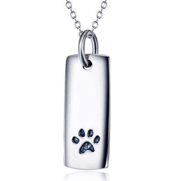 Ladies Glossy Square Dog Paw Print Tag Necklace