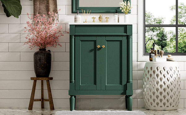 Modern Bathroom Vanity with Top Sink and 2-Tier Large Storage Shelves Cabinet