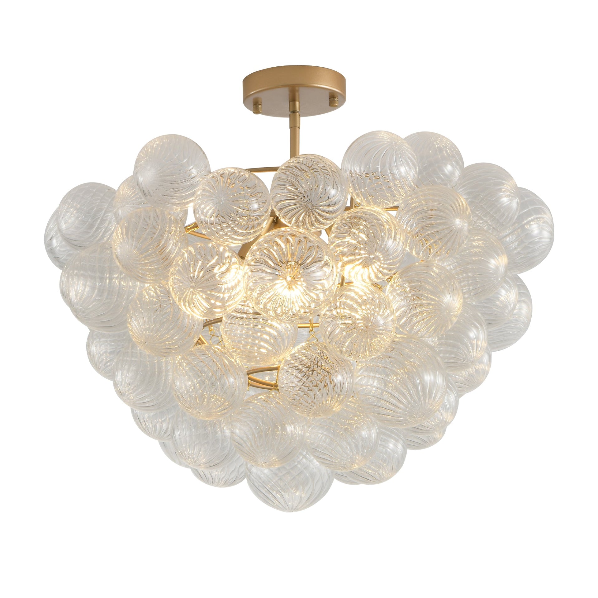 Gold Pendant Chandelier with Threaded Clear Glass Globe Shade for Living, Dining & Kitchen