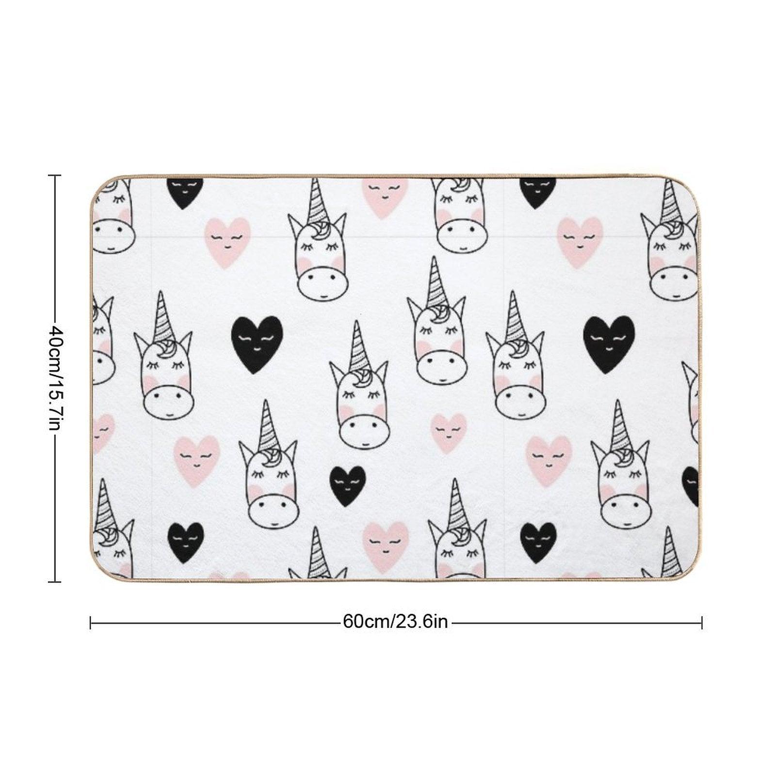 Lovely Unicorns And Hearts - Pink, Black, Grey  Gray Bath Mat