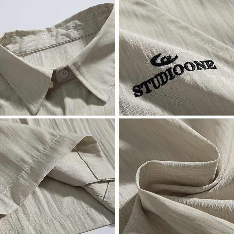 Pocket embroidery workwear short sleeved shirt men's and women's loose half sleeved shirt