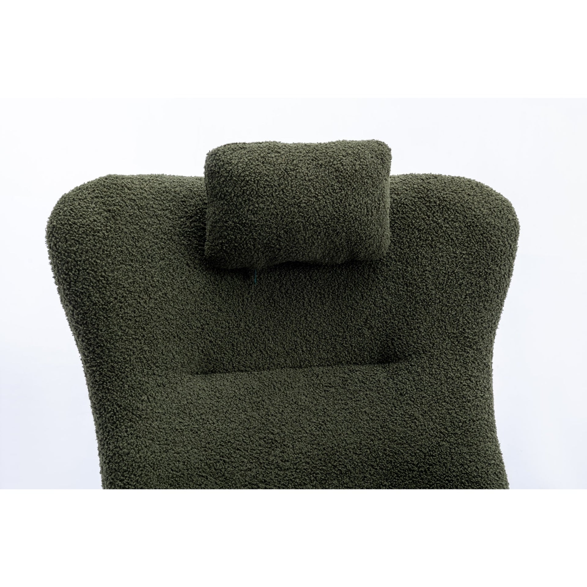 35.5-inch soft Teddy fabric rocking chair with pockets, comfortable wing straps, secure solid wood base (dark green)
