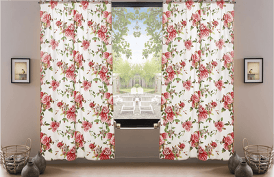 DaDa Bedding Set of 2-Pieces Romantic Roses Pink Floral Sheer Window Panel Curtains (JHW-879)