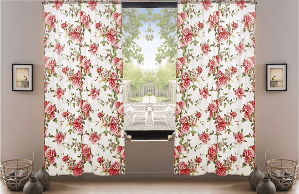 DaDa Bedding Set of 2-Pieces Romantic Roses Pink Floral Sheer Window Panel Curtains (JHW-879)