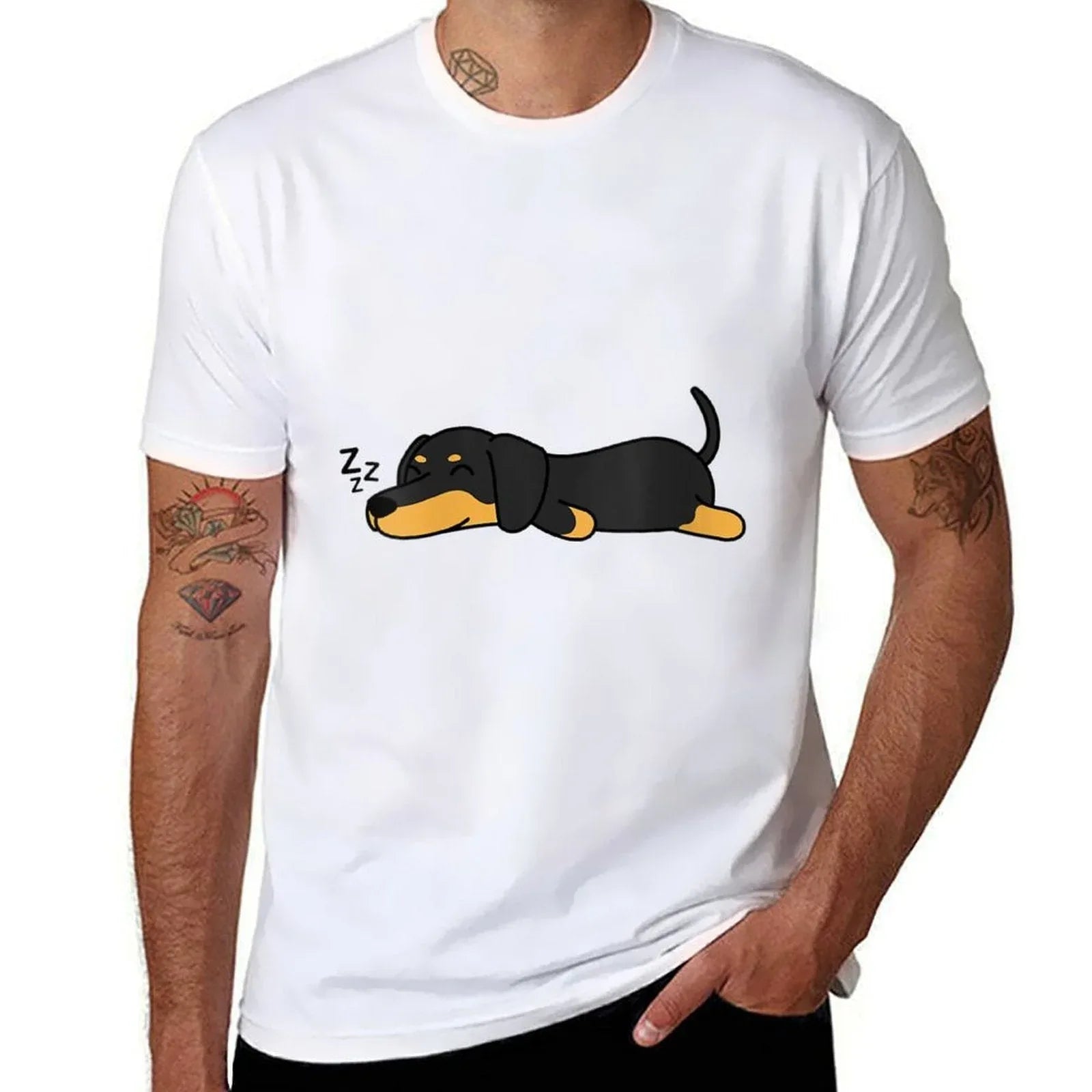 Womens Cute Nope Sleeping Dachshund Cool Nap Funny Wiener Dog Lover  Stretchy T-Shirt