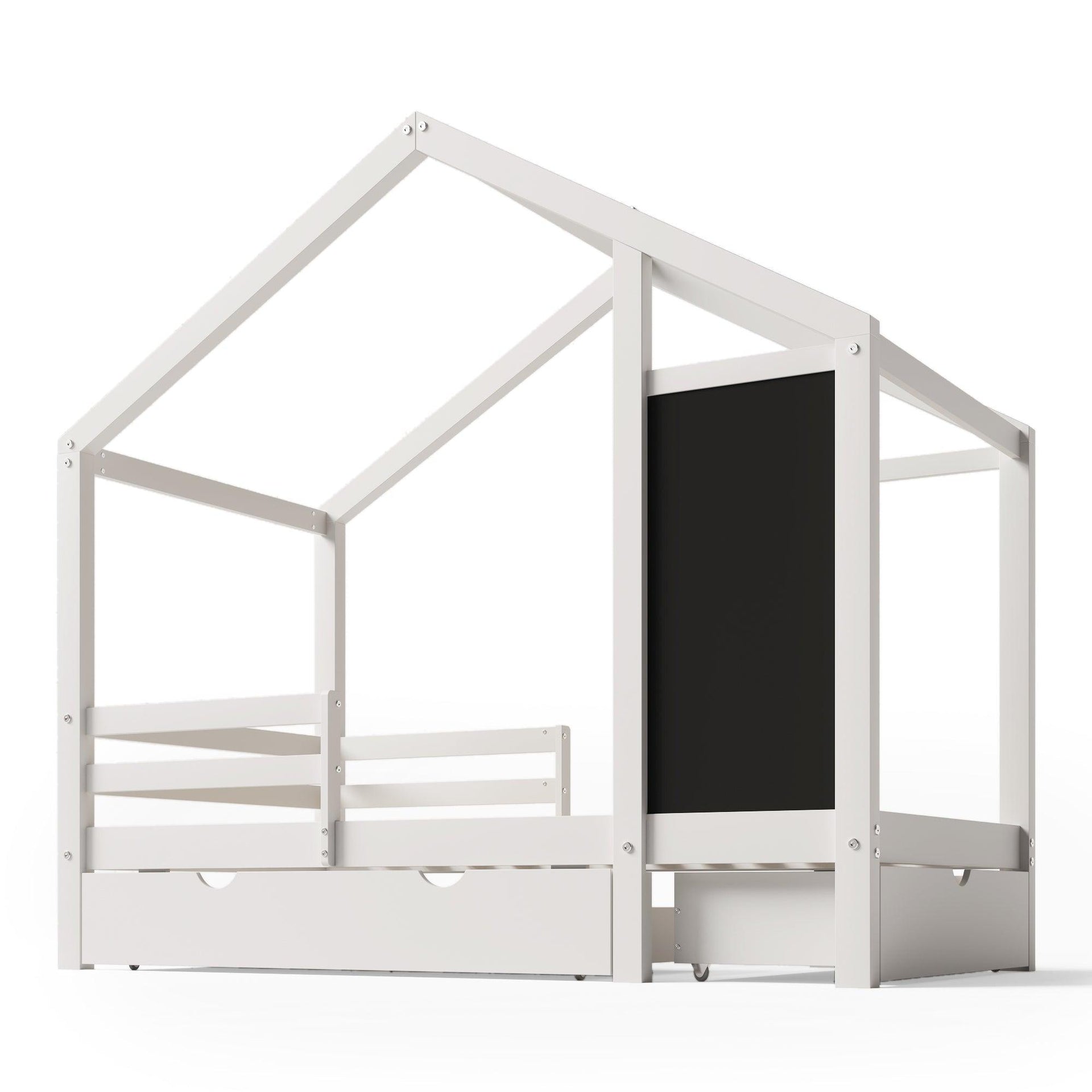 Full House Bed with Blackboard and Drawers Two assembly options White
