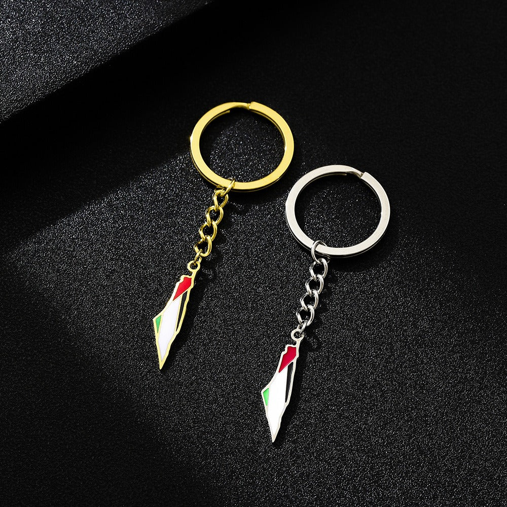 Palestine Israel Map Flag Keychain Accessories Decoration Men's and Women's Ethnic Style Versatile Stainless Steel Accessories