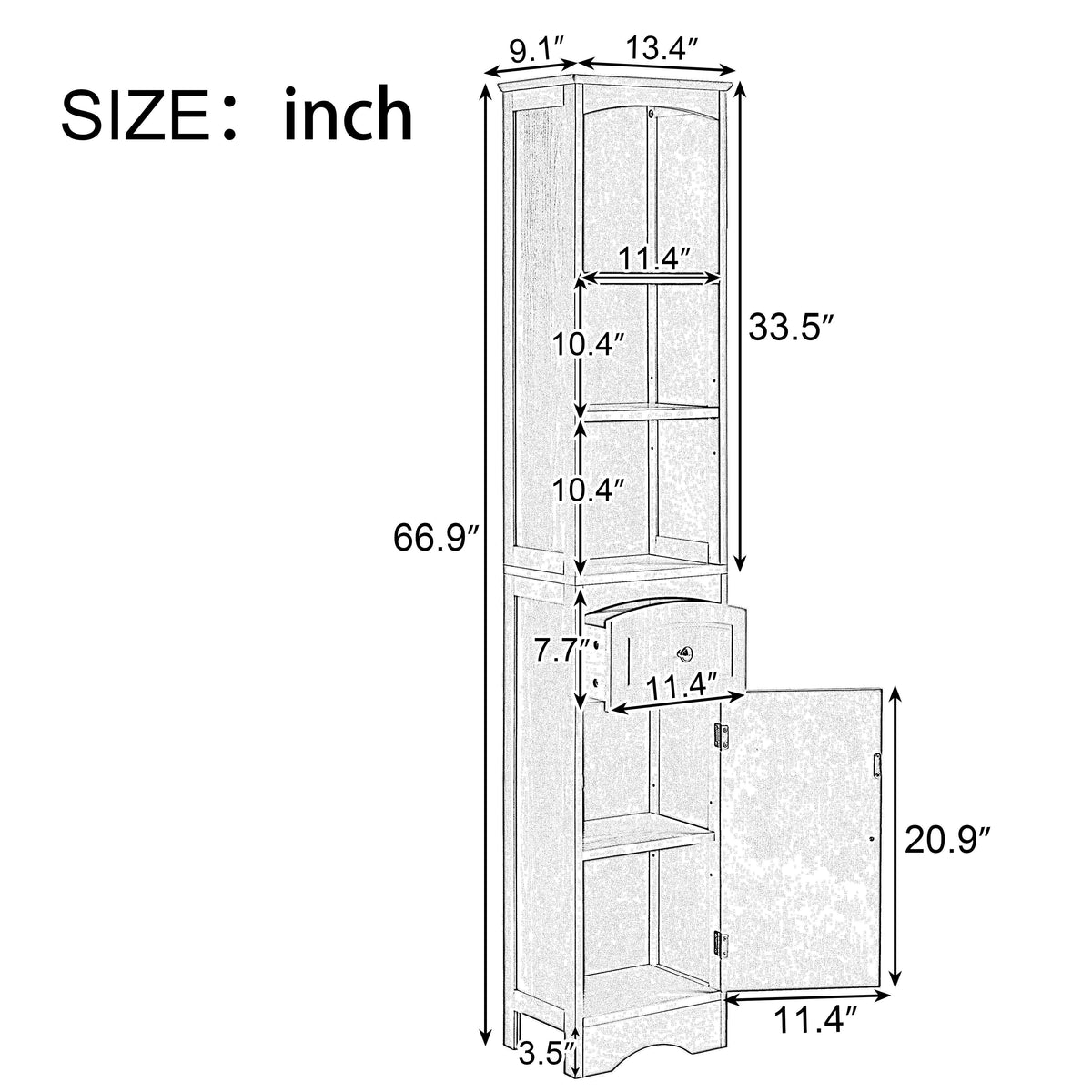 Tall Bathroom Cabinet, Freestanding Storage Cabinet with Drawer, MDF Board, Adjustable Shelf, Black