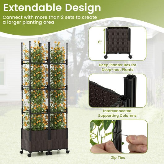 87 Inch Tall Raised Garden Bed with Plant Box Trellis and Lockable Wheels Adjustable Height