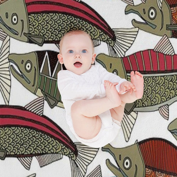 Alaskan Salmon White Anti-pilling Throw Blanket