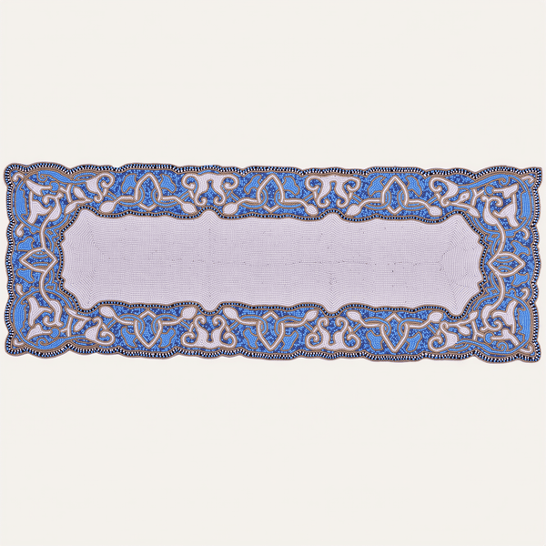 Beaded Table Runner – White Blue, 36x13 Inch