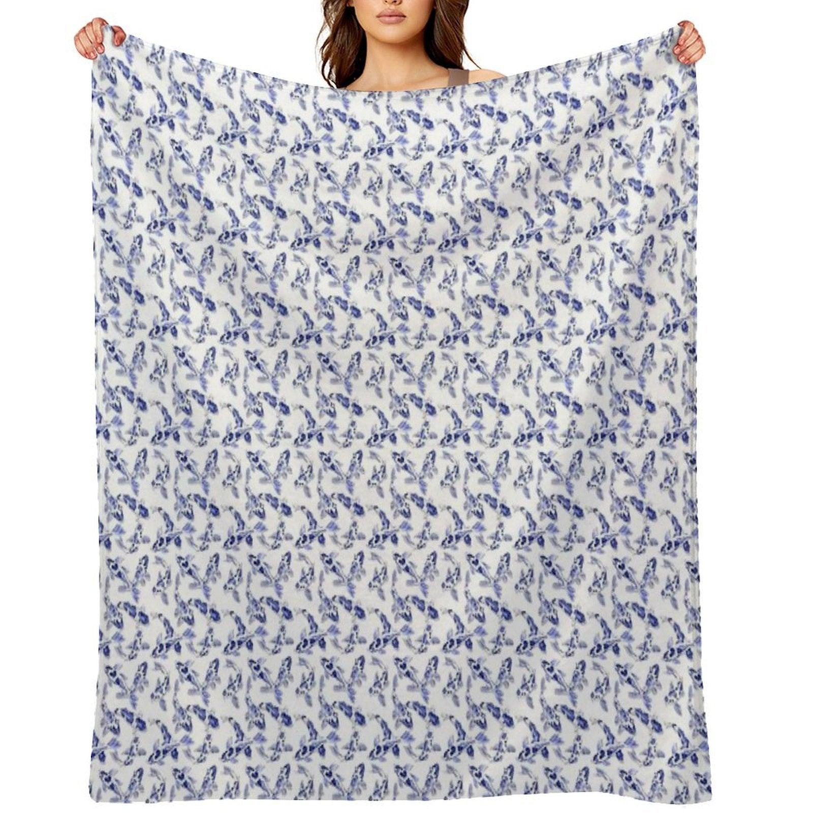 Blue And White Koi Fish Artwork – Zen Wall Decor for Home & Office Throw Blanket