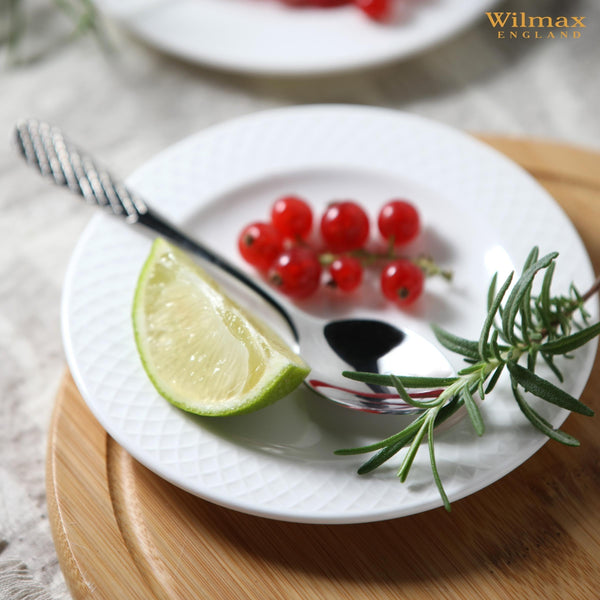White Dessert Plate With Embossed Wide Rim 8