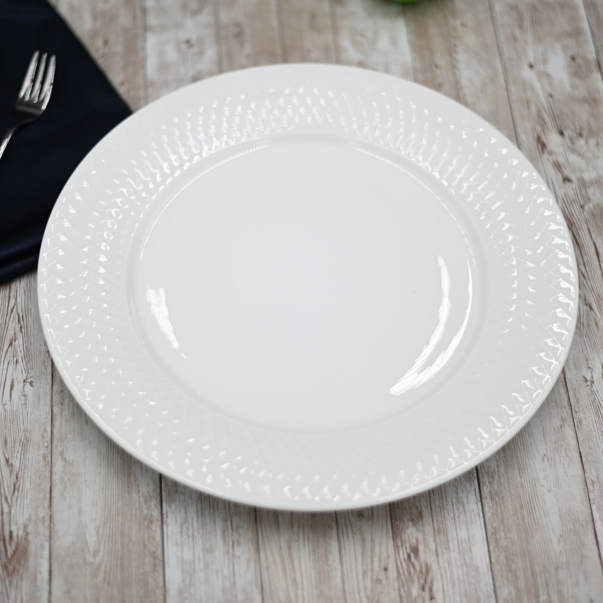 White Dinner Plate With Embossed Wide Rim 10