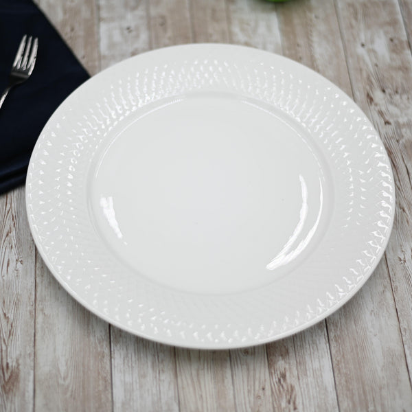 White Dinner Plate With Embossed Wide Rim 10