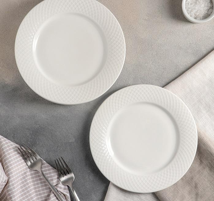 White Dessert Plate With Embossed Wide Rim 8