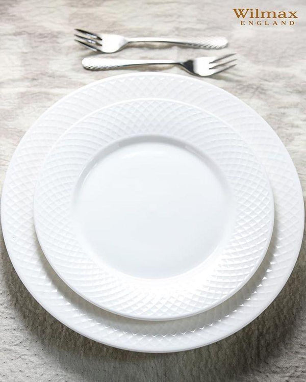 White Dessert Plate With Embossed Wide Rim 8