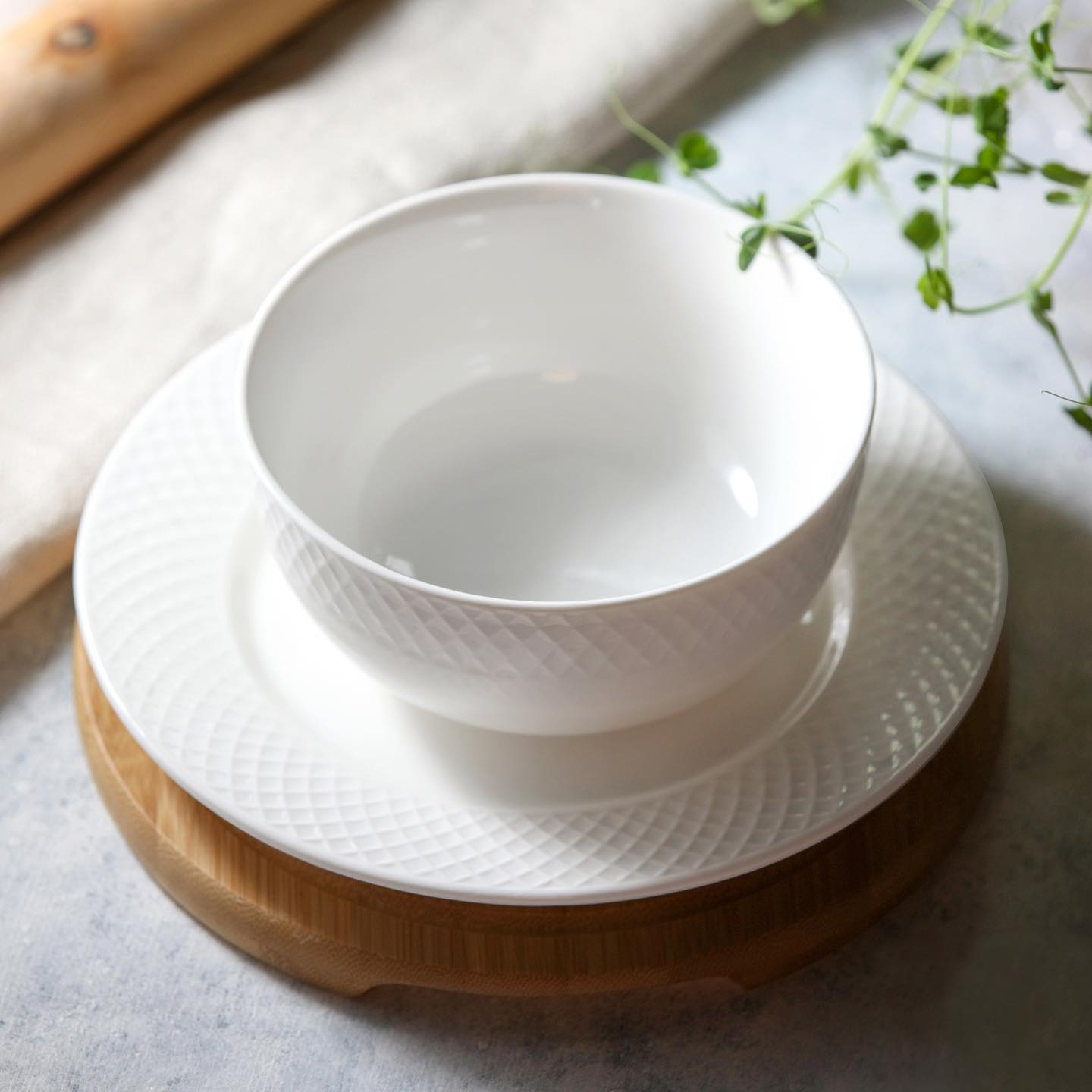 White Dessert Plate With Embossed Wide Rim 8