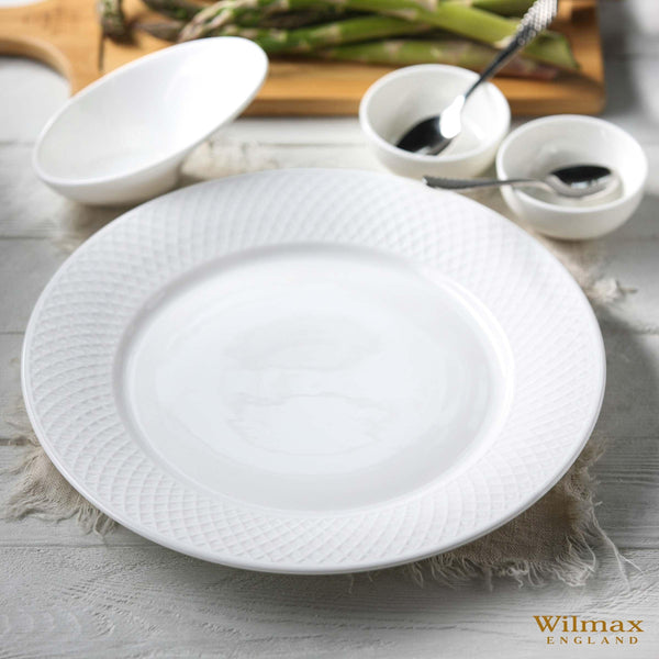 White Dinner Plate With Embossed Wide Rim 10