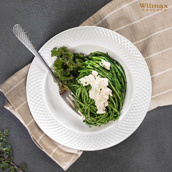 White Porcelain Deep Plate With Embossed Wide Rim 9