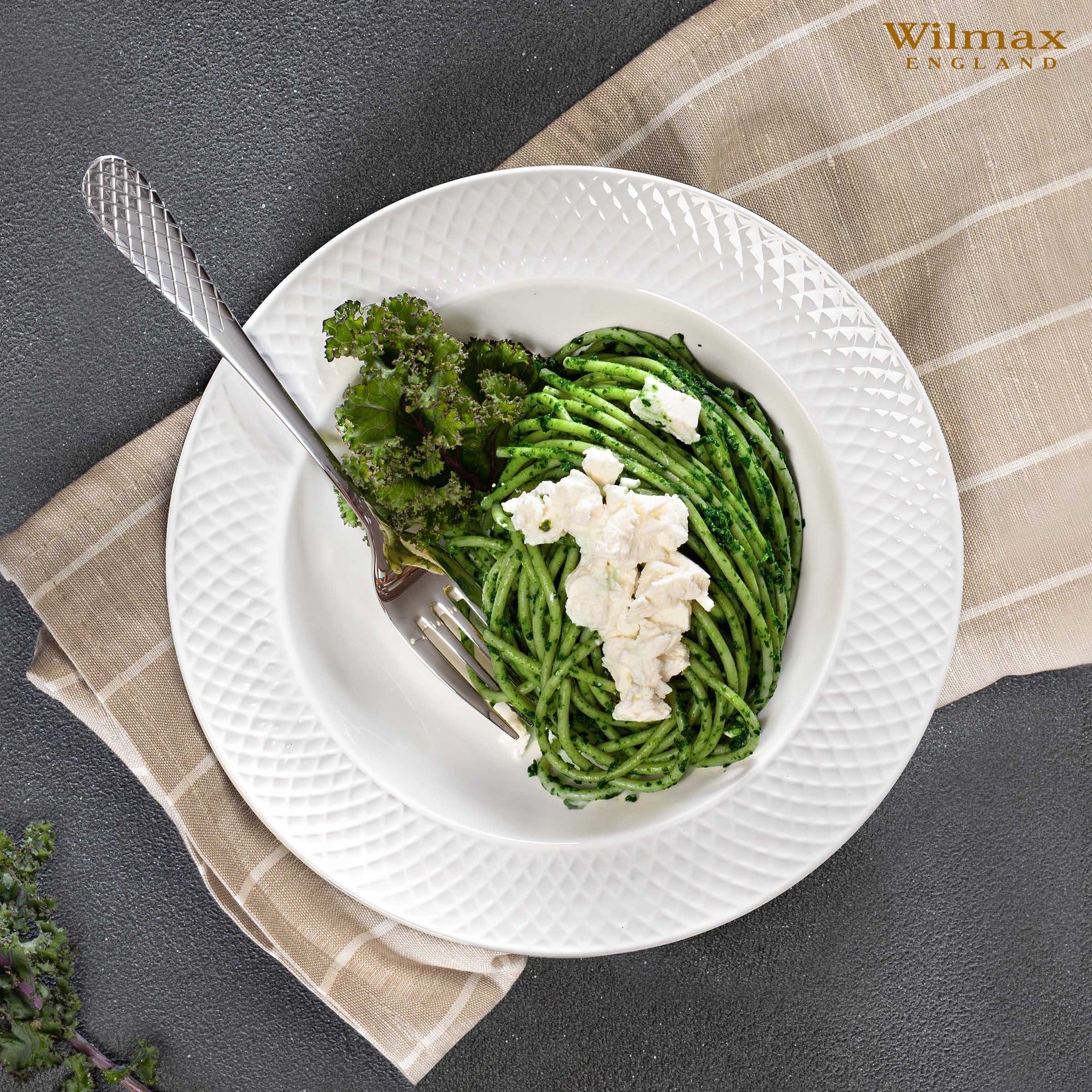 White Porcelain Deep Plate With Embossed Wide Rim 9