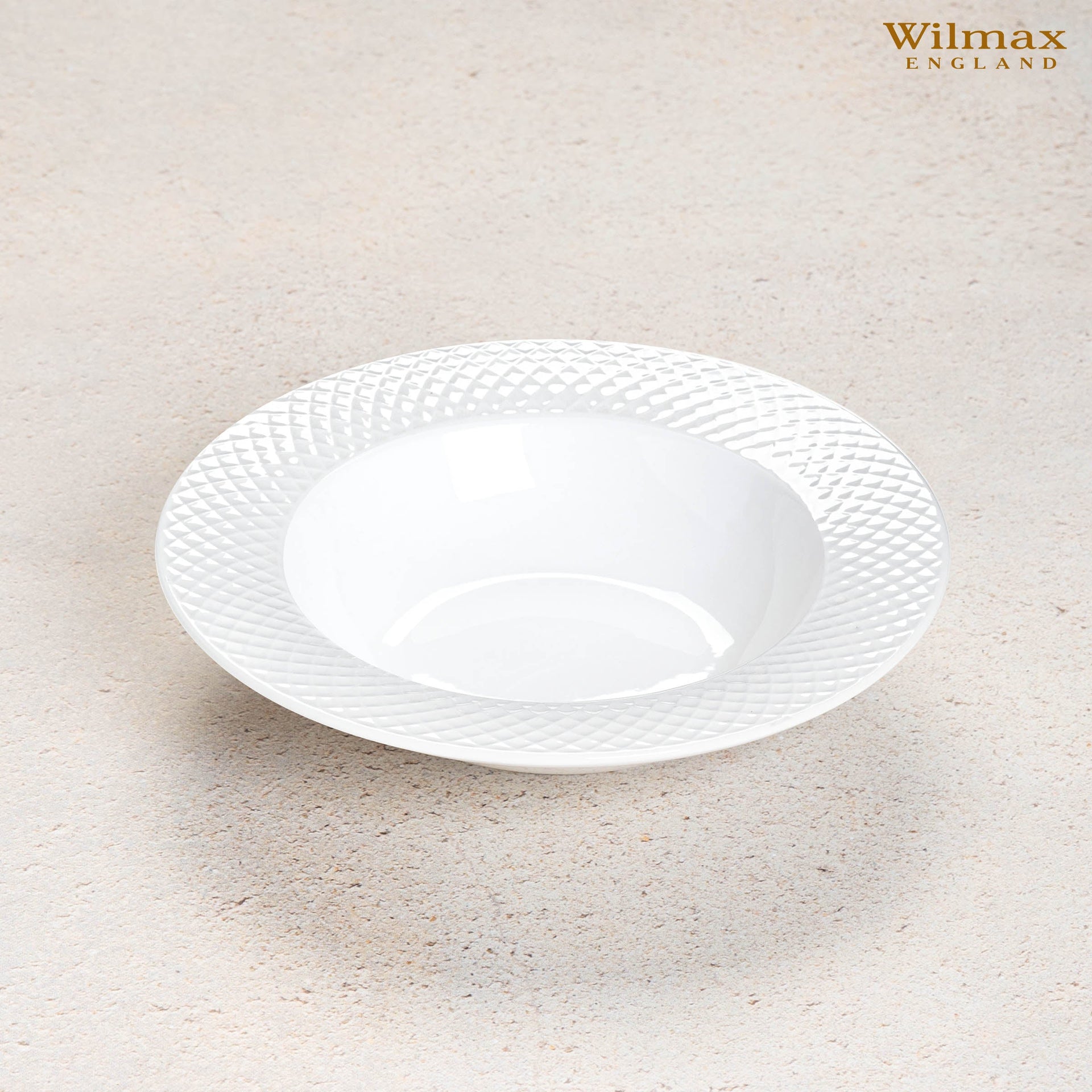 White Porcelain Deep Plate With Embossed Wide Rim 9