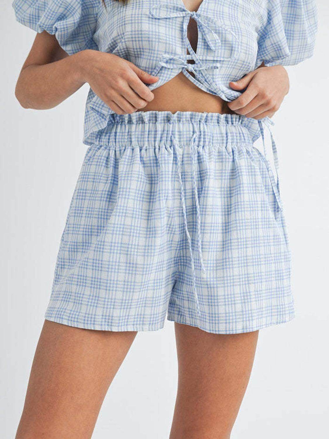 V-Neck Puff Sleeve Top and Shorts Set for Women Fashion