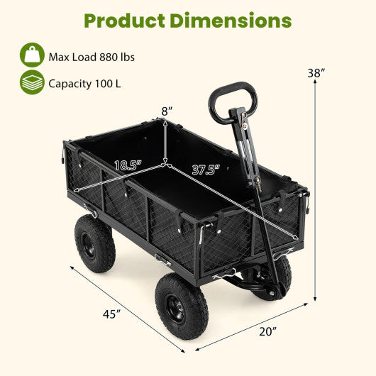 880 lbs Utility Wagon Flatbed with Removable Oxford Cloth Liner-Black