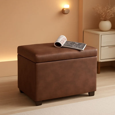Leather Storage Ottoman Bench 24 Inches Rectangular