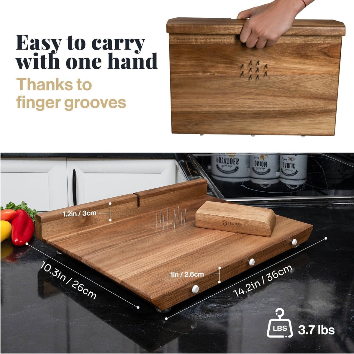 Adaptive One-Handed Wooden Cutting Board with Spikes & Raised Edge