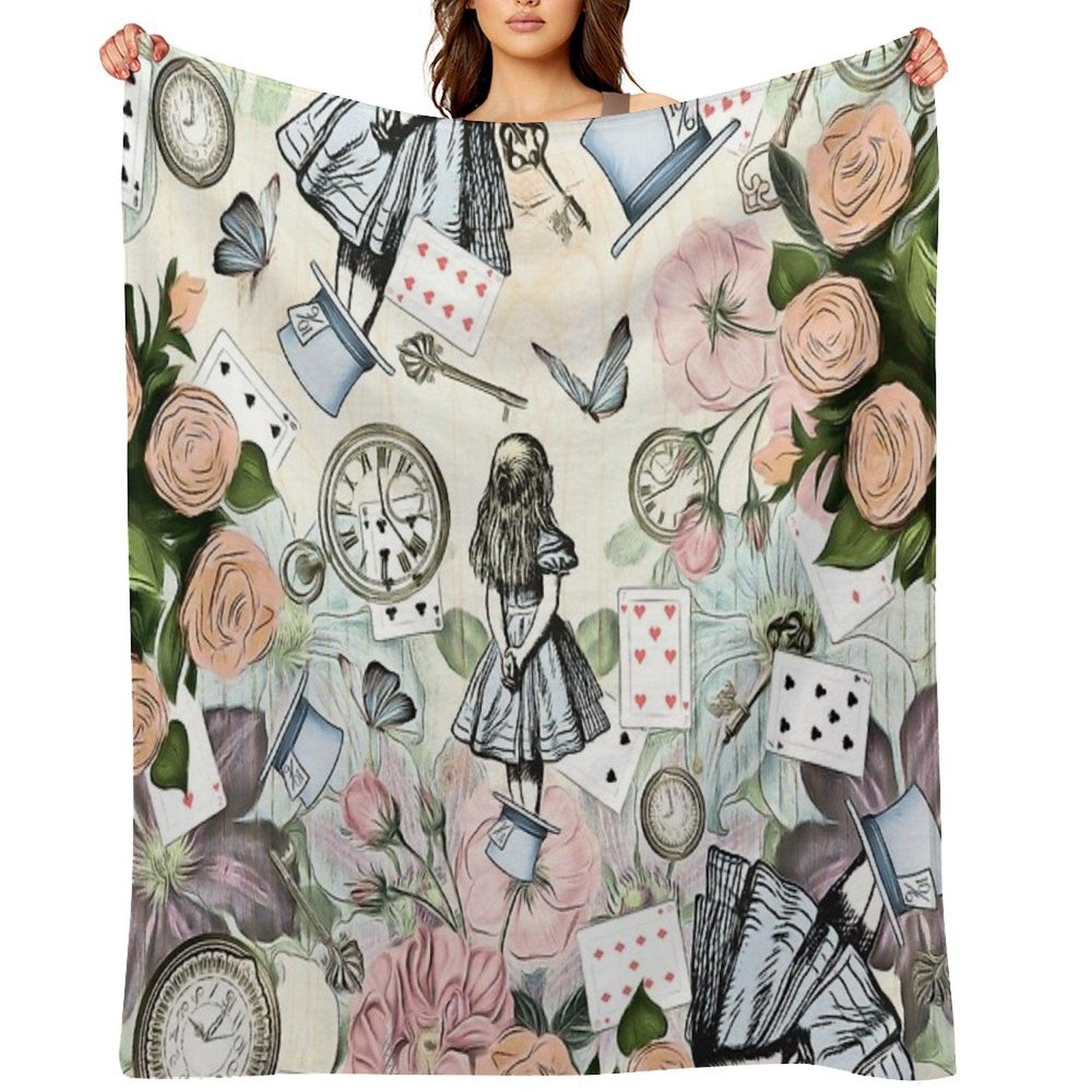 Alice In Wonderland  Collage Throw Blanket