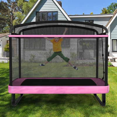 6 FT Kids Trampoline with Swing and Horizontal Bar Small Rectangle Trampoline-Pink
