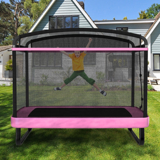 6 FT Kids Trampoline with Swing and Horizontal Bar Small Rectangle Trampoline-Pink
