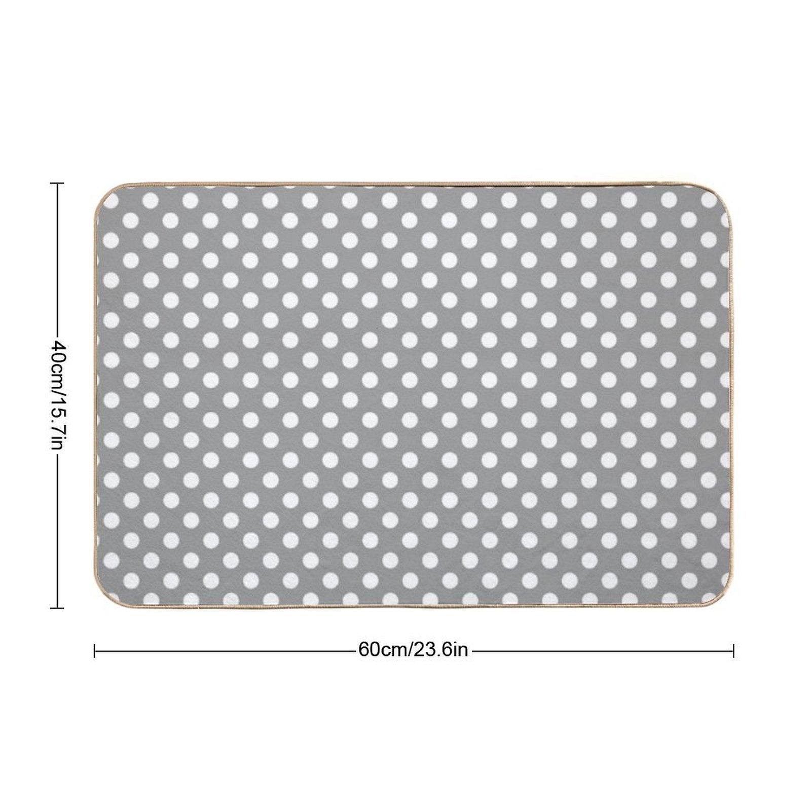 White Polka Dots on Gray Background Bath Mat