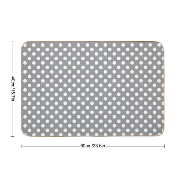 White Polka Dots on Gray Background Bath Mat