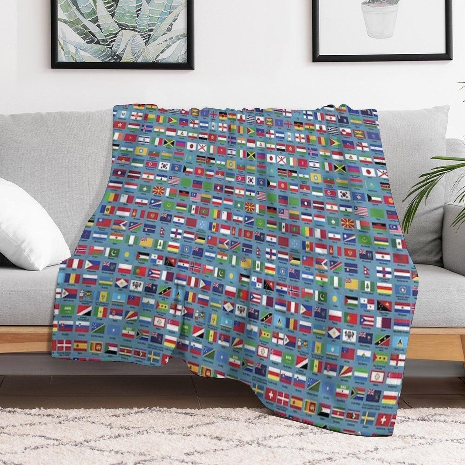 World Flags with Country Names  - Blue Throw Blanket