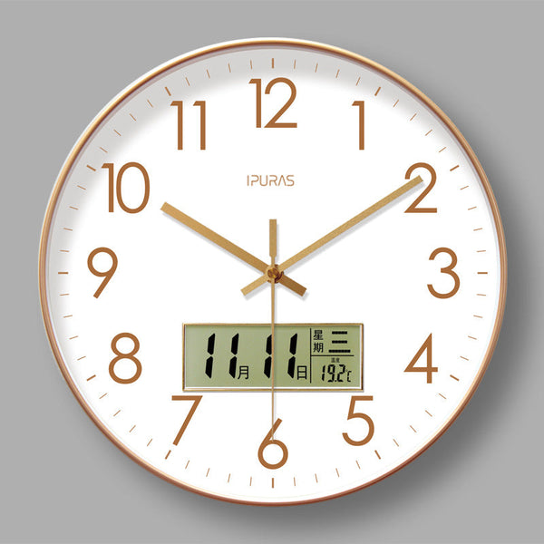 2025 New 10/12/14 - inch Electronic Calendar Wall Clock. Monitors temp & humidity. Dual - display. Mute. Quartz movement.