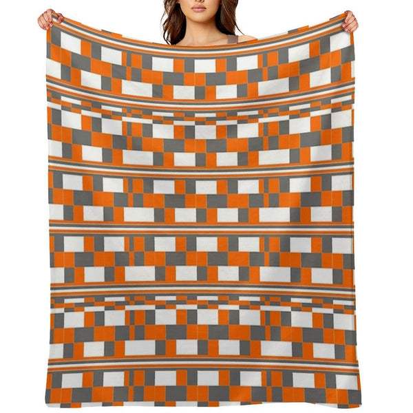 Orange Grey Square Art Anti-pilling Throw Blanket
