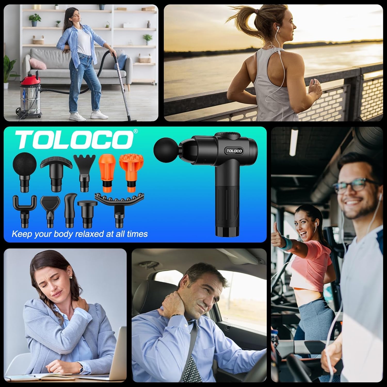 TOLOCO Massage Gun, Deep Tissue Back Massage for Athletes for Pain Relief, Percussion Massager with 10 Massages Heads & Silent Brushless Motor, Valentines Day Gifts for Him Her, Black