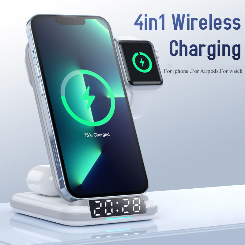 Private Four in One Wireless Charging Stand up Desktop Clock Wireless Charger Suitable for iPhone 13/14