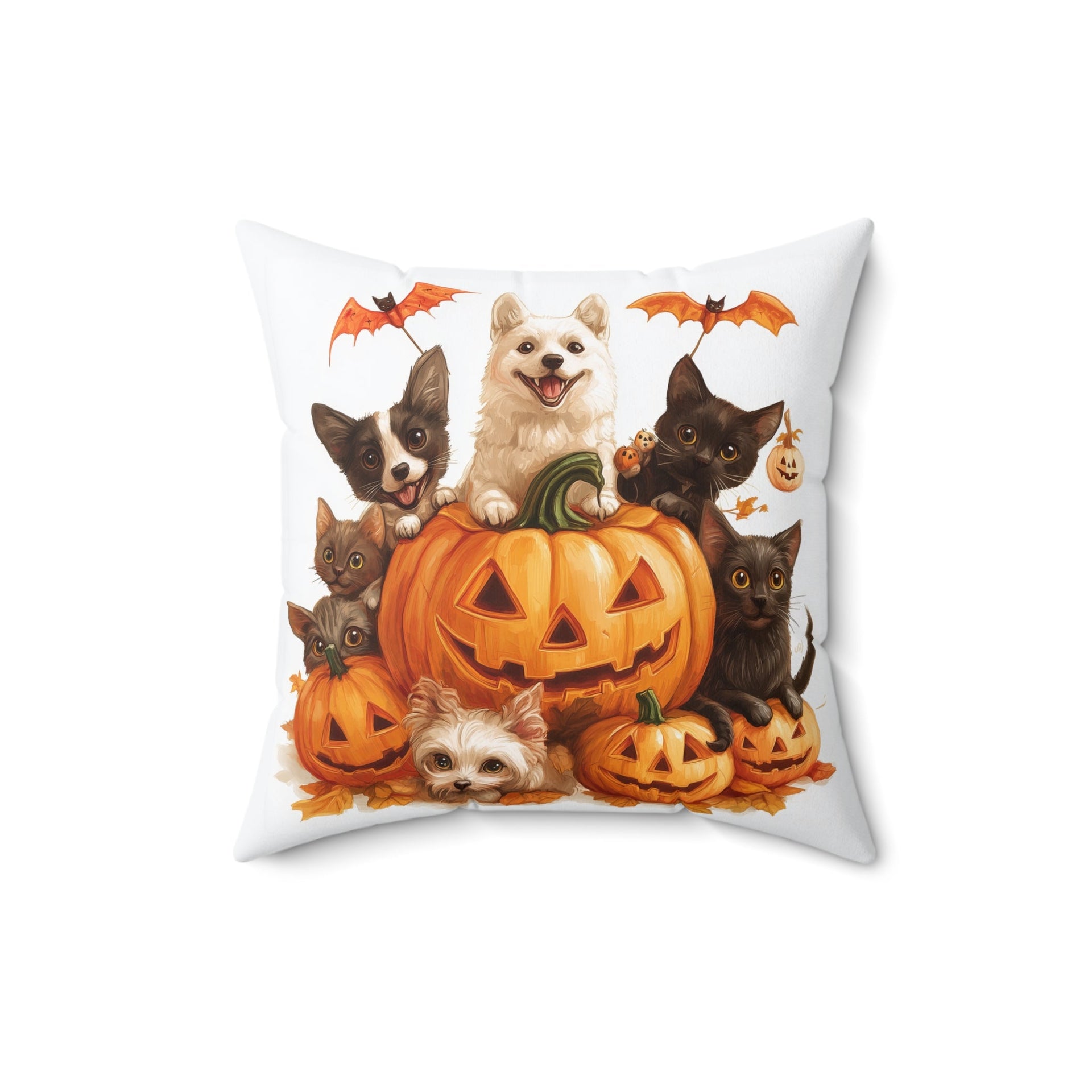 Microsuede Cushion / Halloween Art / Dogs & Cats - Pumpkin Pals /