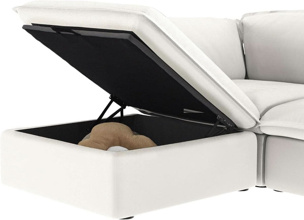 White Hemp Velvet Ottoman Footstool Removable Covers