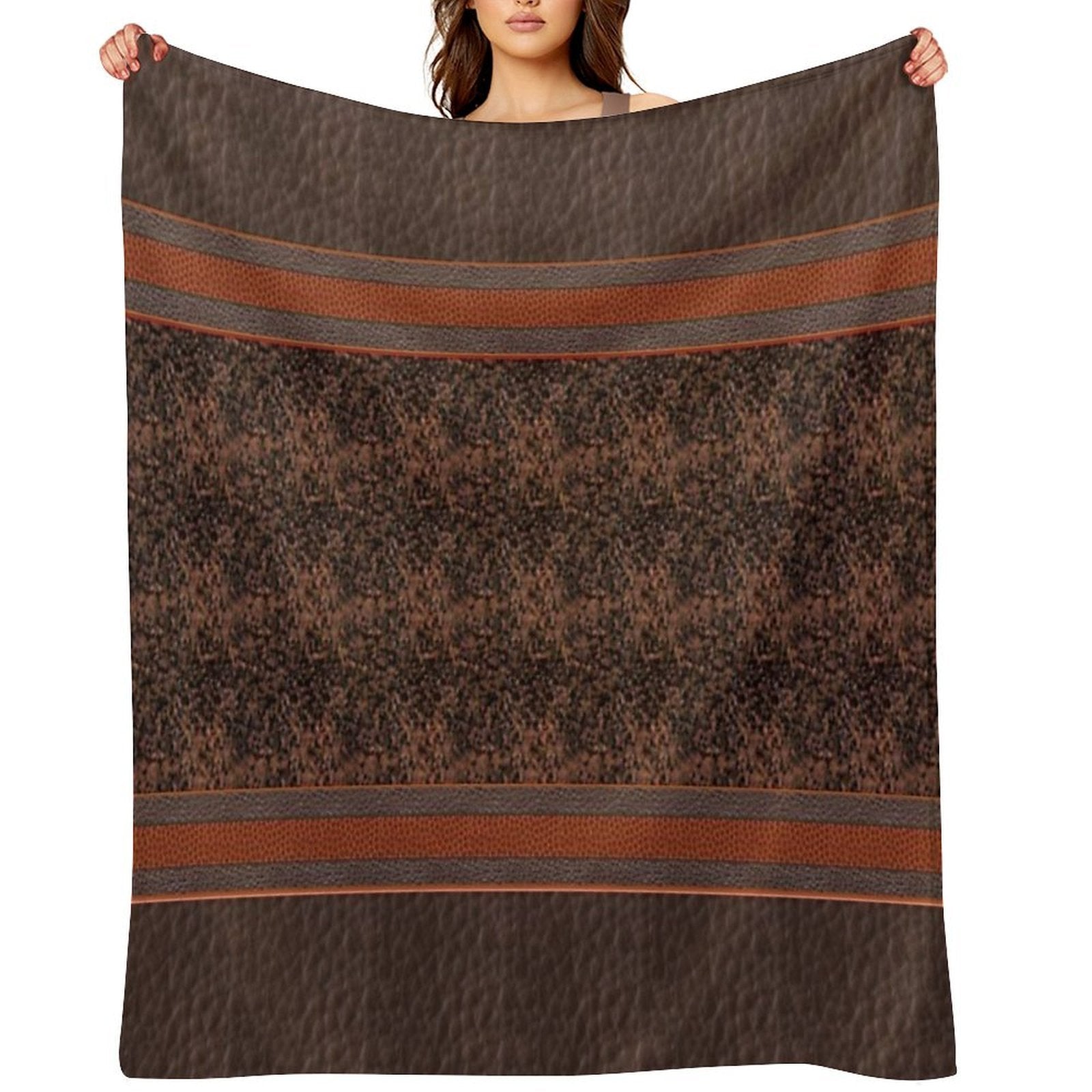 Favorite Brown Sweater Faux Vegan Leather Pattern Print Brown Bohemian Boho Thigh High Striped Top Socks Leggings Compact Throw Blanket
