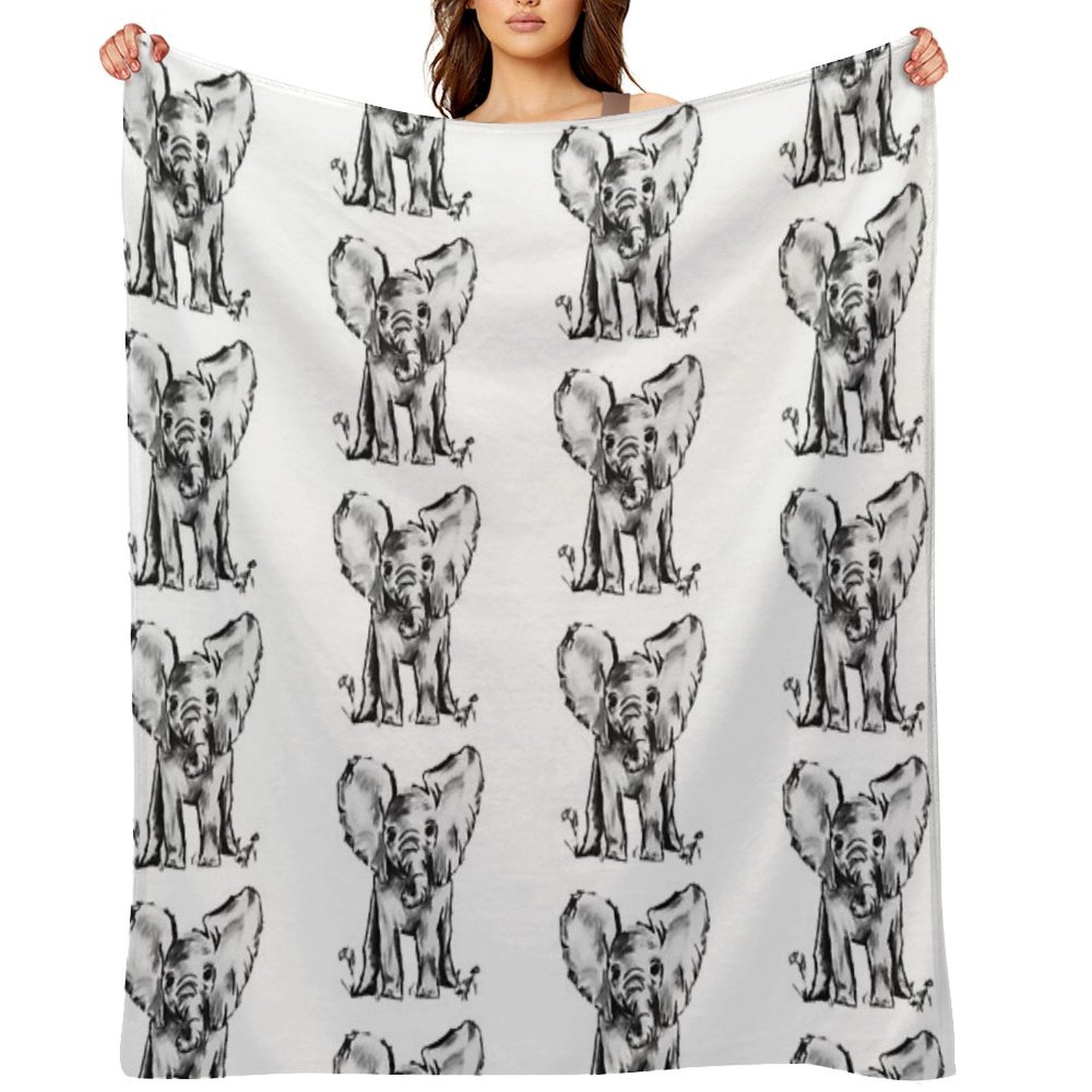 Black And White Elephant Machine-washable Throw Blanket