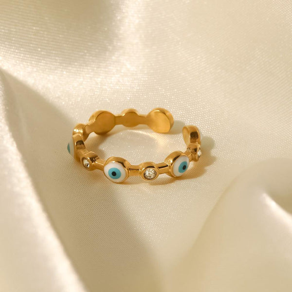 18K gold-plated stainless steel devil eye open ring Fashionable and versatile titanium steel ring for women